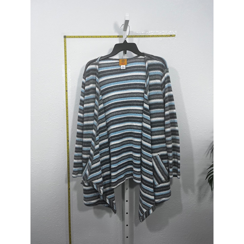 Ruby Rd. Petite Striped Open Front Cardigan Blue Grey White PL Waterfall Sweater